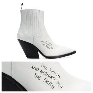 White Leather Ankle Boots with Script Detail